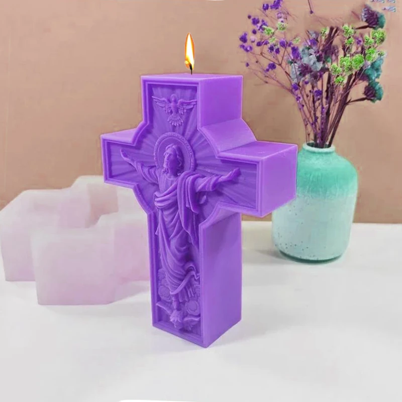 DIY krzyż statua jezusa silikonowe formy do świec katolicki Apostle portret gips beton żywica narzędzie do odlewania dekoracja religijna