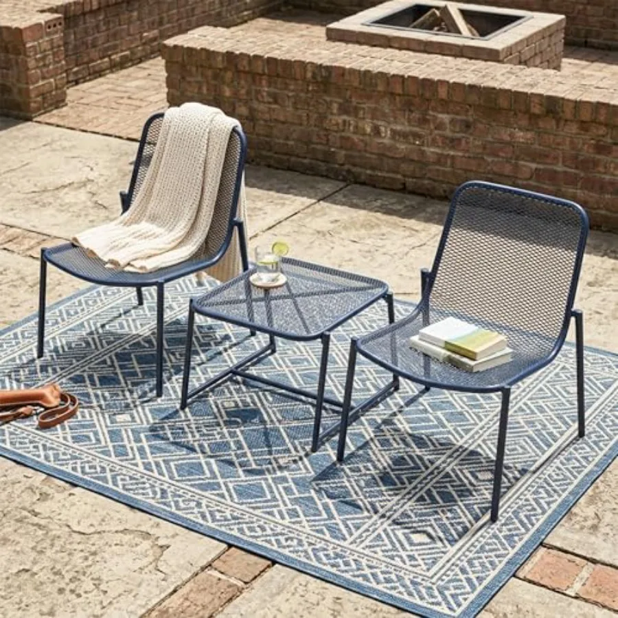 

3 Pcs Small Patio Conversation Set with Metal Frame, Modern Minimalist Outdoor Mesh Furniture Set, Space-Saving 2 Patio Chairs
