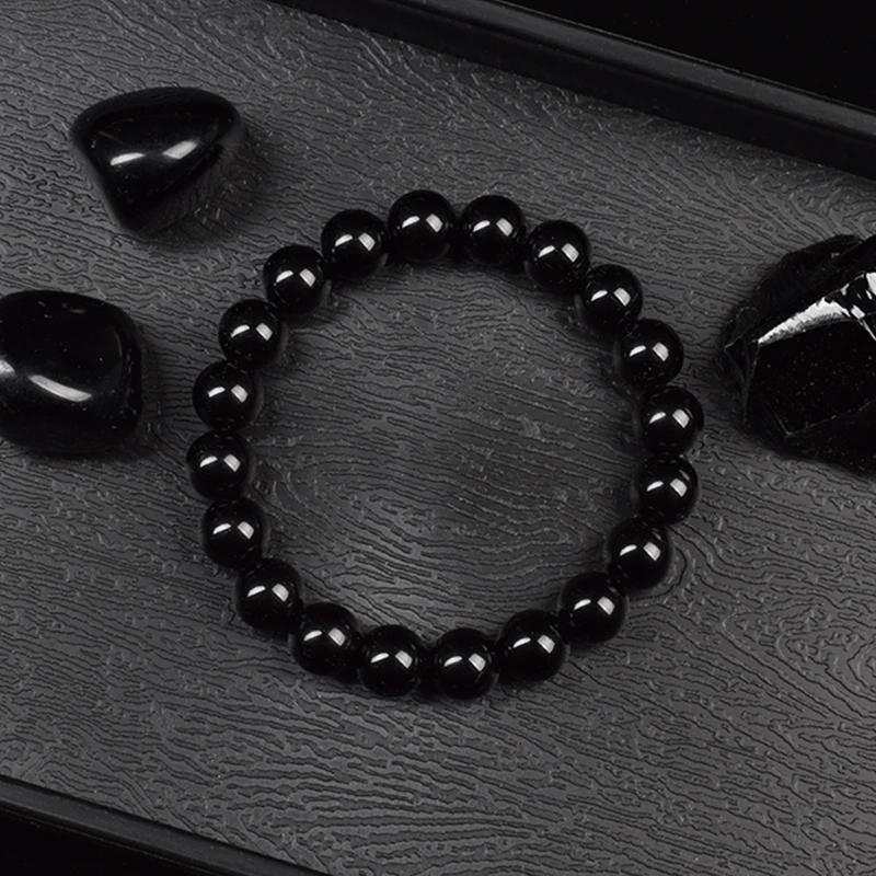 Natural Black Agates Beads Bracelet Women Men Genuine Black Onyx Natural Stone 6mm 8mm Smooth Round Beads Lucky Energy Jewelry