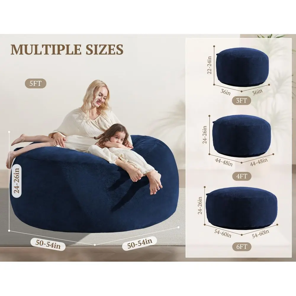5FT Bean Bag Chair, Giant Adult Bean Bag Chairs, Large Stuffed Beanbag Chair with Foam Filling, Big Sofa Chairs with Cover Pock