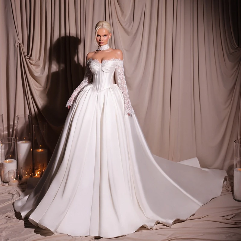 

Eightree Elegant A-Line Wedding Dresses Sweetheart Long Sleeves Lace Bridal Dress Princess Wedding Ball Prom Gowns Customized