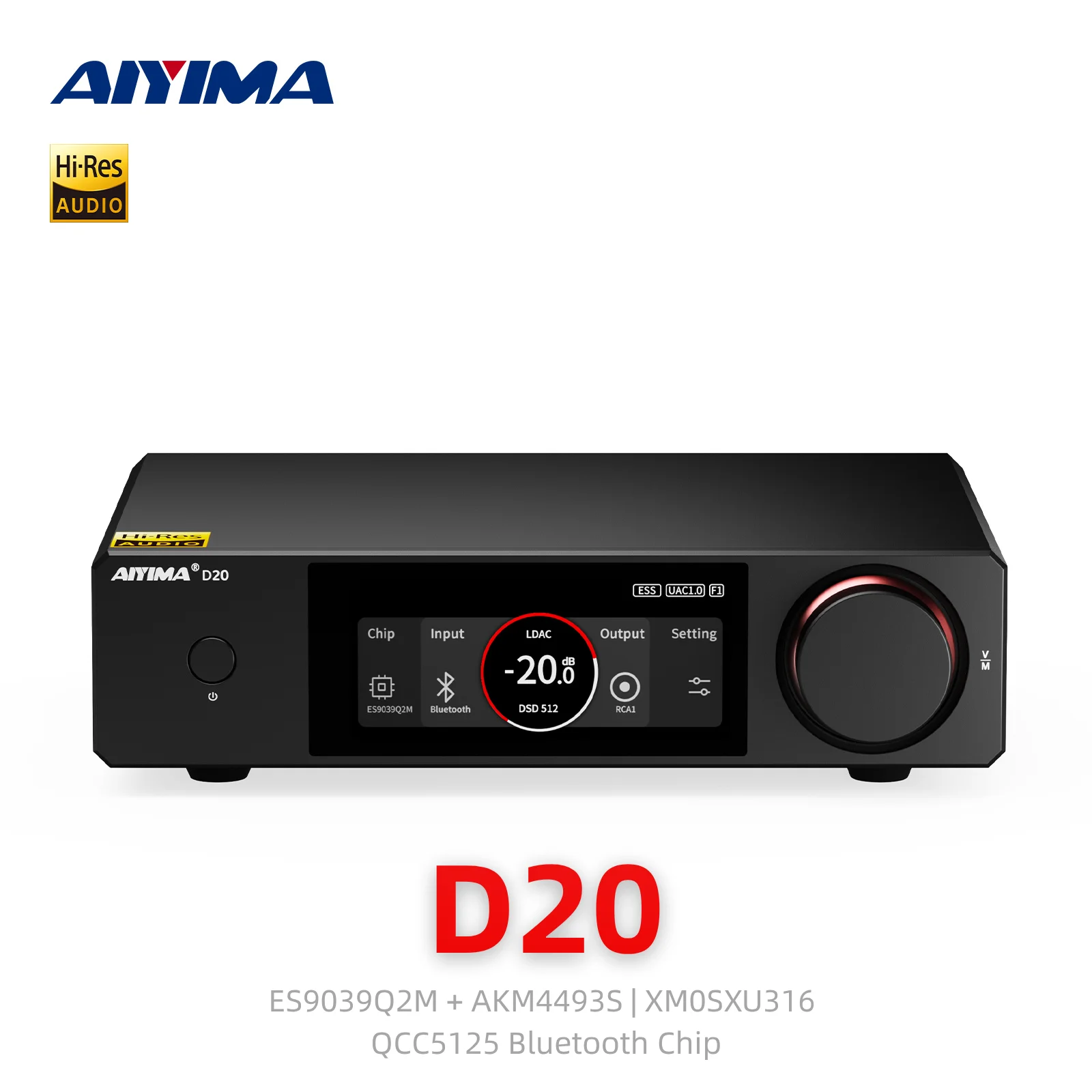 AIYIMA D20 デュアルチップ DAC ES9039Q2M & AK4493S Bluetooth 5.1 ARC USB 同軸デュアル光 XU316 フルバランス HiFi オーディオデコーダー