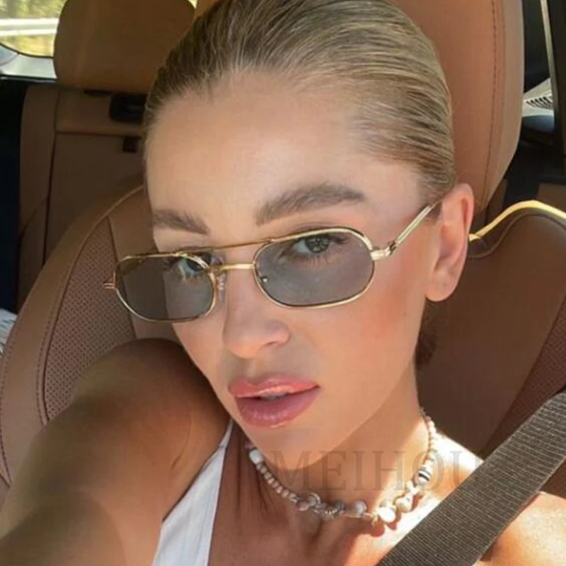 Marka kwadratowe okulary przeciwsłoneczne moda damska podwójny most prostokątne okulary przeciwsłoneczne dla pań Retro Vintage owalne okulary trendy