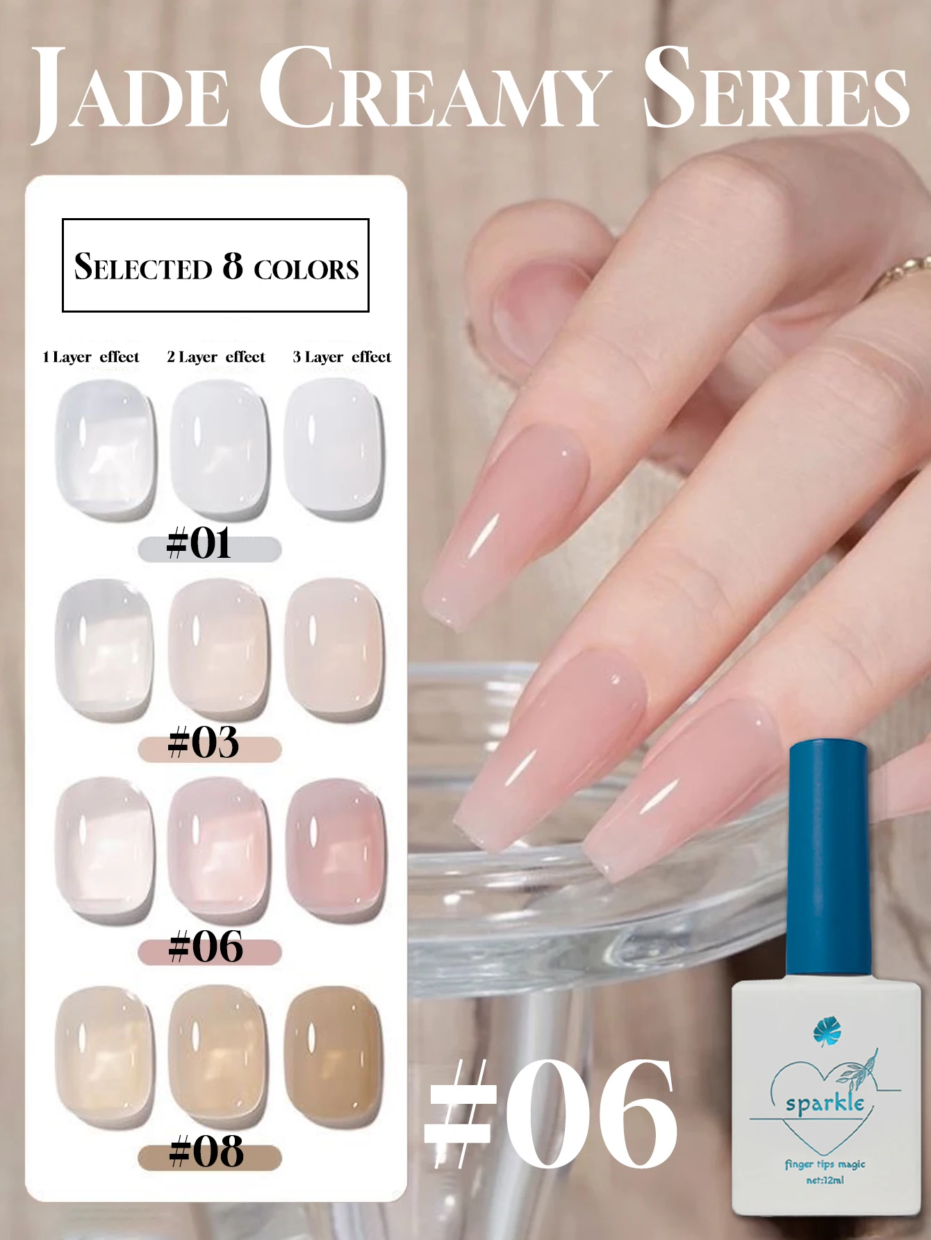 1-8pcs Jade Milk Sheer Gel Polish - Crystal Translucent Nail Art Supplies for Nude Glossy Manicure & DIY