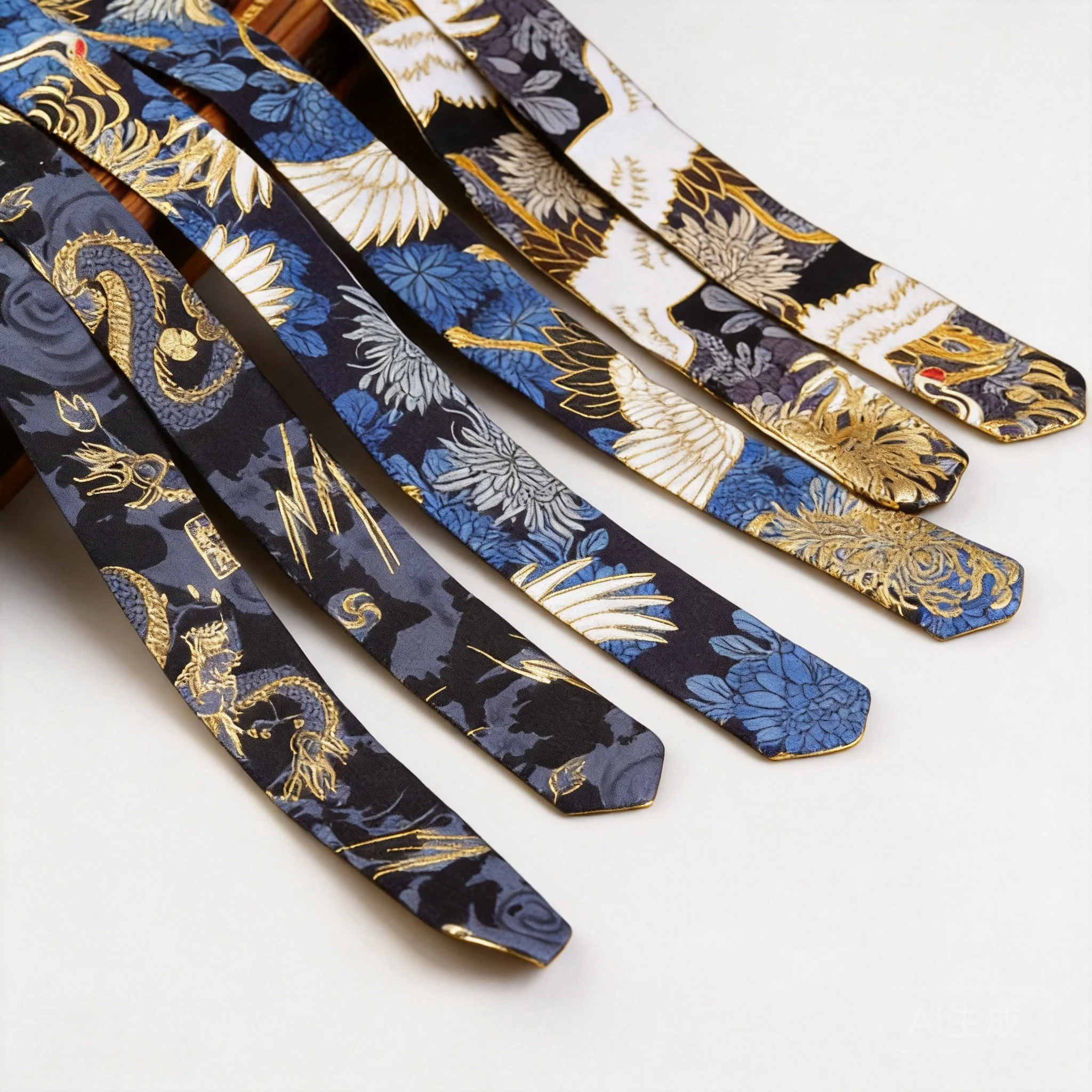 Chinese Style 150cm Cotton Hair Ribbons Gold Foil Print Crane Dragon Koi Sakura Patterns Unisex Hair Ties For Hanfu Cosplay Dail