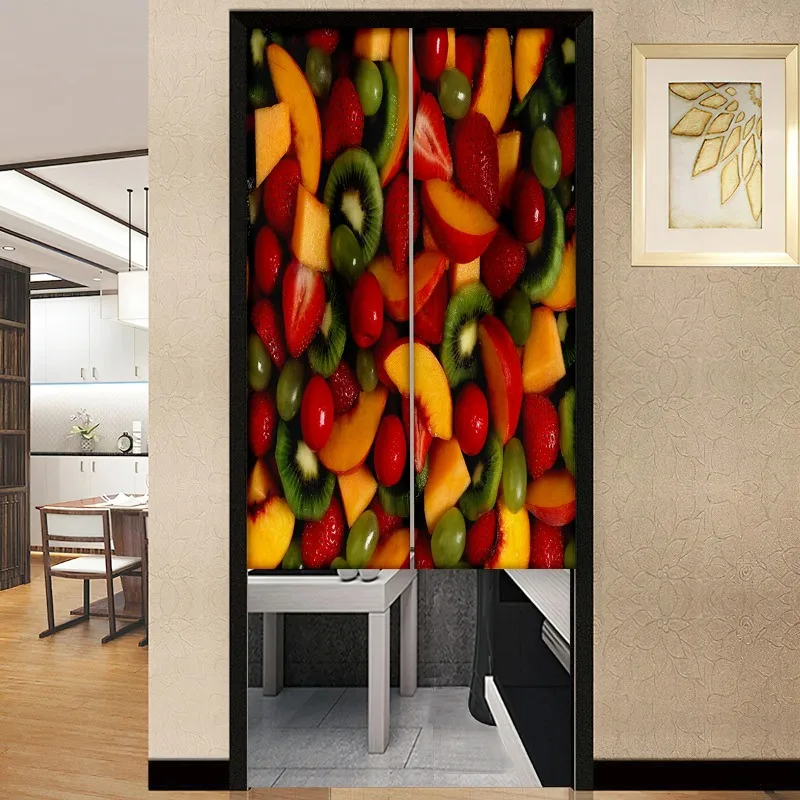 

Fruit Kiwi Japanese Door Curtain Woman Man Bedroom Kitchen Partition Drapes No Punching Restaurant Entrance Hanging Half-Curtain