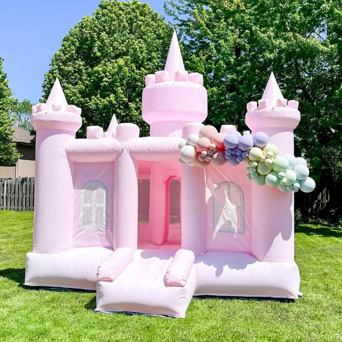 

Indoor and outdoor cute pink bouncy castle inflatable bounce trampoline activity birthday party