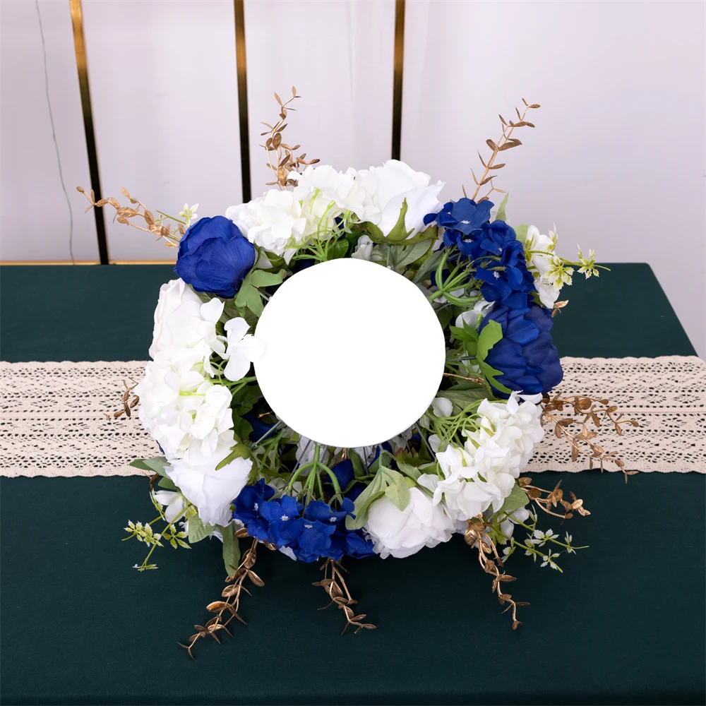 1.15ft Dia Artificial White Blue Flower Ball Rose Peony Hydrangea Green Leaves Wedding Decoration Table Centerpiece Props