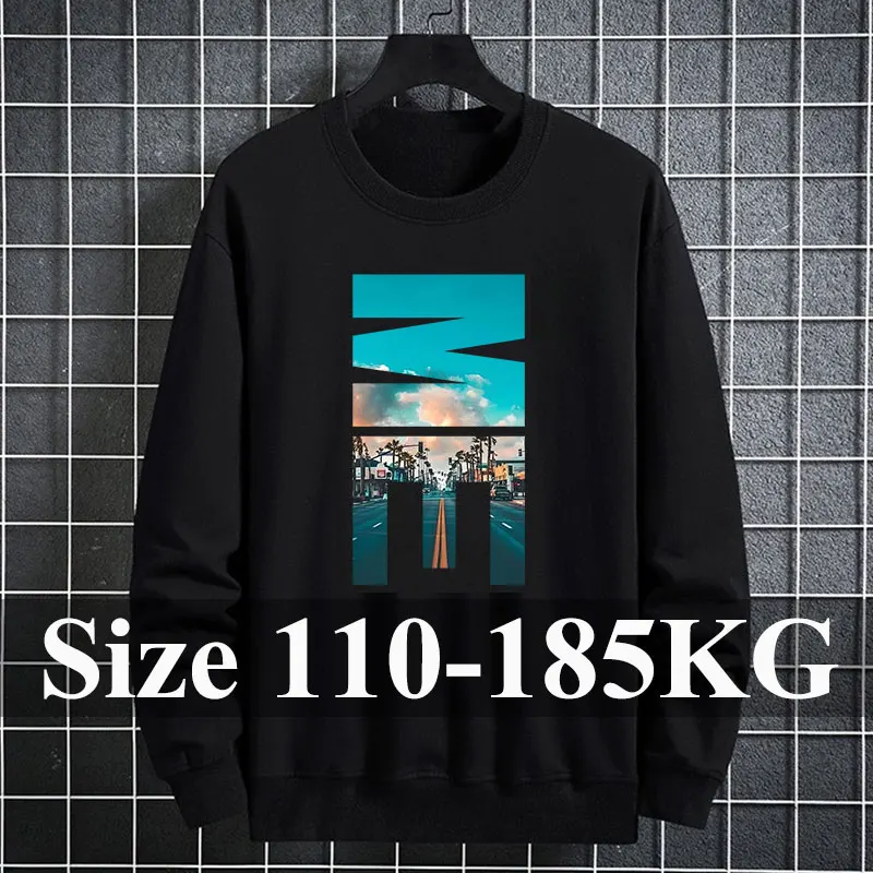 Männer Plus Größe 1XL-7XL Hoodies Lose Fit Print Sweatshirts 110-185KG Casual Rundhals Top Herbst Baumwolle Pullover männliche Kleidung