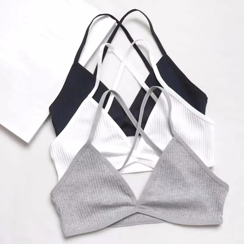Reggiseni senza cuciture Lingerie sfoderata sottile Sexy Deep V triangolo Cup Cross Back Bra reggiseni in cotone Comfort per le donne Bralette ultrasottile