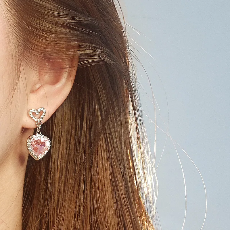 Trendy Cute Heart Crystal Necklace Earrings Set For Women Wedding Engagement Valentines Day Gift Fashion Jewelry Wholesale