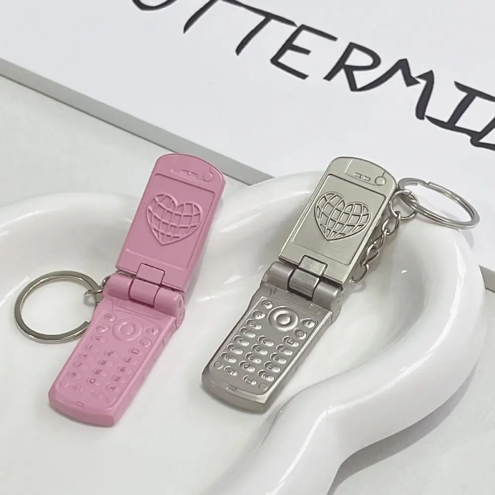 Mini Mobile Phone-shaped Keychain Vintage Punk Style Simulation Phone-shaped Key Ring Creative High-quality Metal