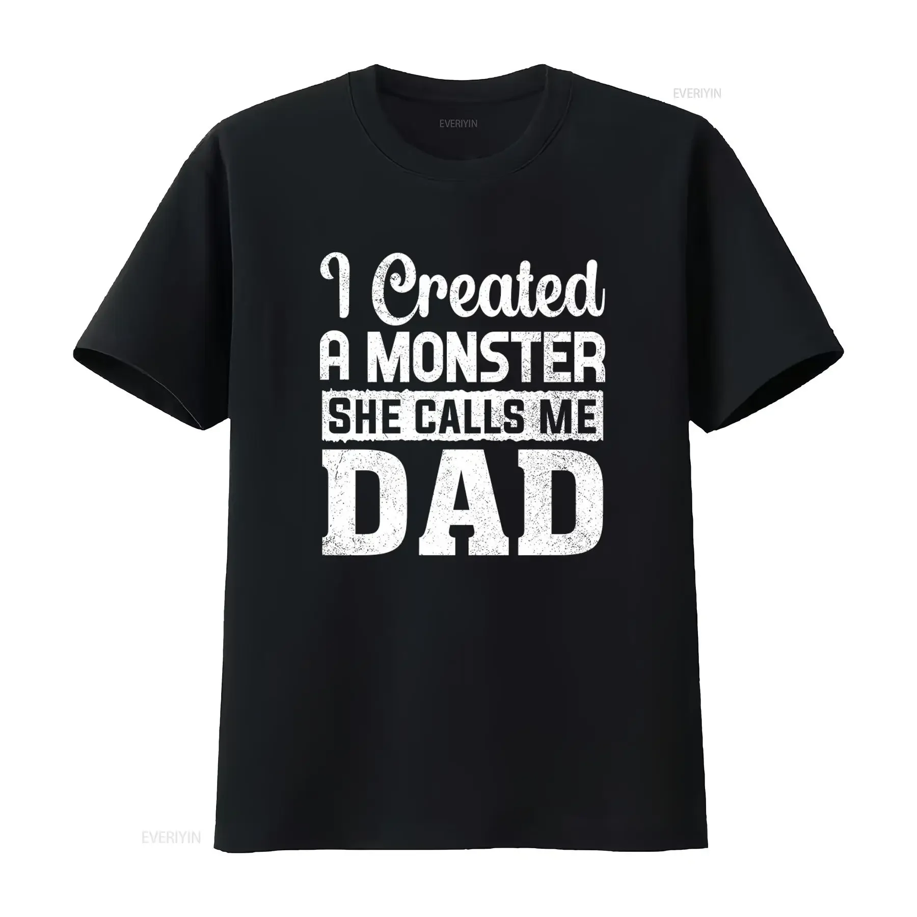 Father's Day  T Shirt I Created a Monster She Calls Me Dad Print Design vintage Washed Breathable Stylish Top For Everyday Wear