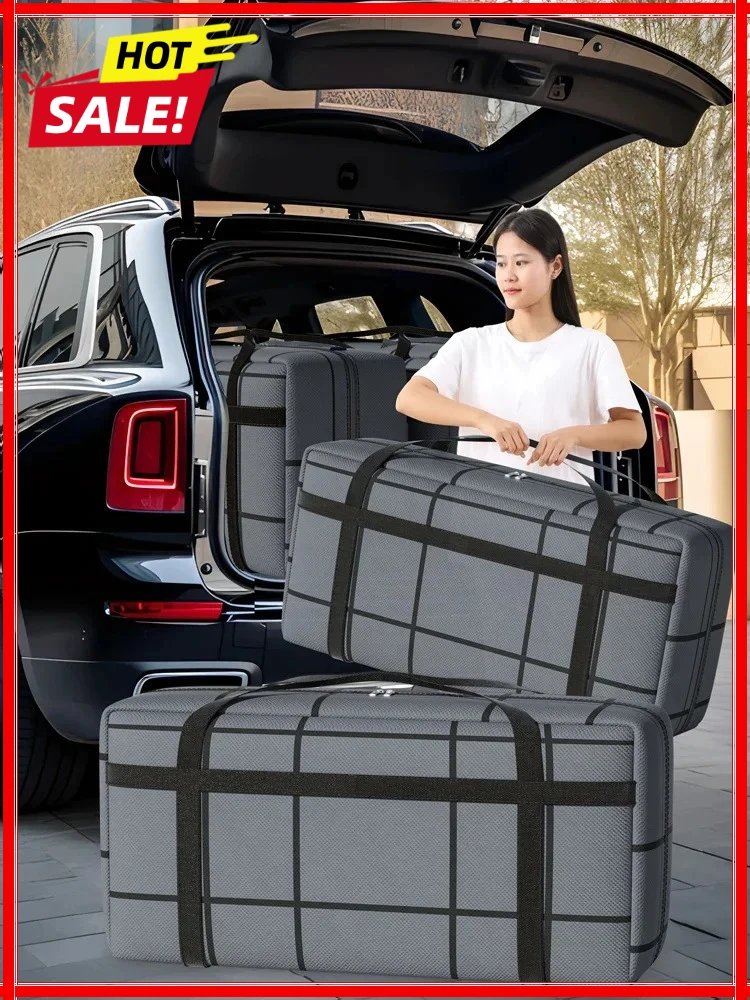 

Large Capacity Portable Folding Duffel Bag Hand-Held Clothing Storage with Double Zipper Padded Wardrobe Organizer for Moving