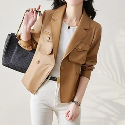 2024 Genuine Mid-length Leather Jacket for Women Trend Simple Solid High-end Single Breasted Belted Slim Real Sheepskin Coatt