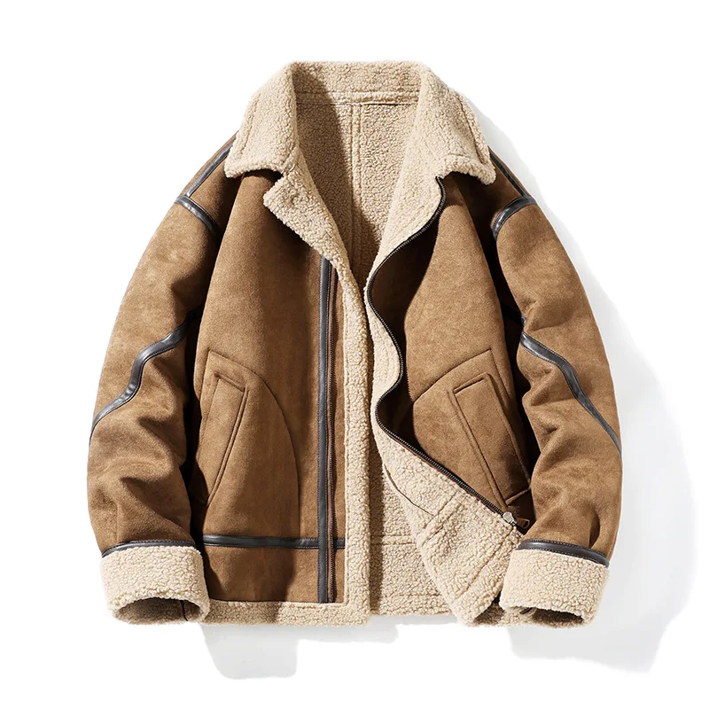 New Fashion Men Suede Fur Integrated Winter Jackets Man Fleece Leather Jackets Quality Male Thicker Warm Leather Coats Size 3XL