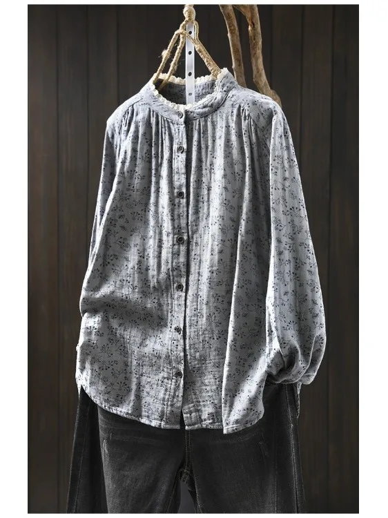 

Spring Summer 2026 New Long Sleeve Loose Women's Shirt Stand Collar Slimming Casual Versatile Base Layer Blouse