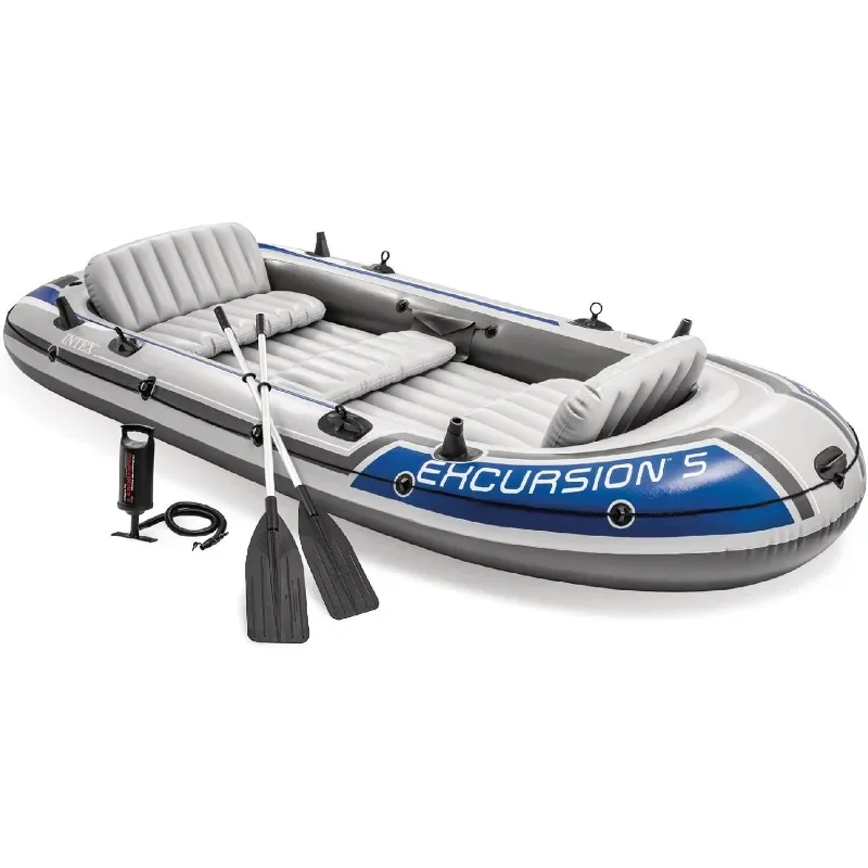 INTEX Excursion Inflatable Boat Series: Includes Deluxe 54in Boat Oars and High-Output Pump – SuperTough PVC – Adjustable