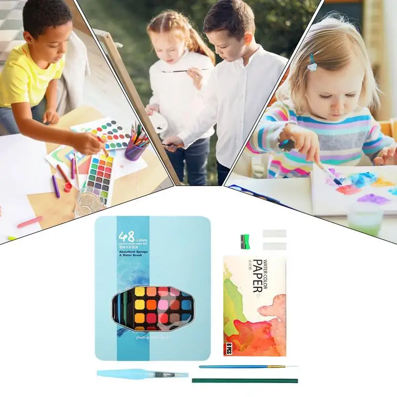 Water Colors Paint Set Kids 48 Colors Solid Sketching Pastels Set Sketching Palette Travel Art Kit Painting Supplies For Adult