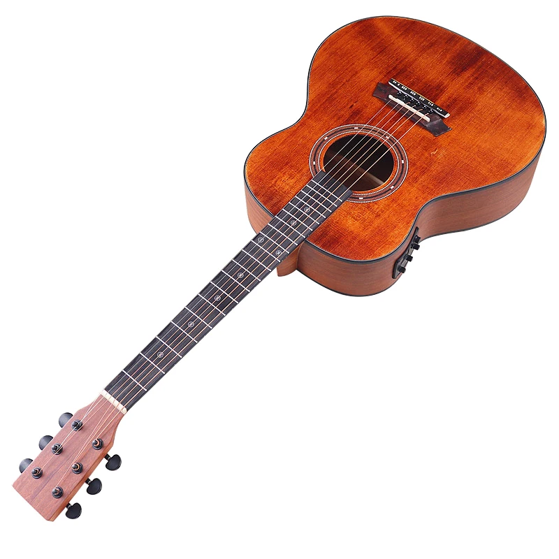 High Glossy Solid Wood Top Guitar with EQ Matte Finish, Electric Folk Guitar Vintage Color 6 Strings