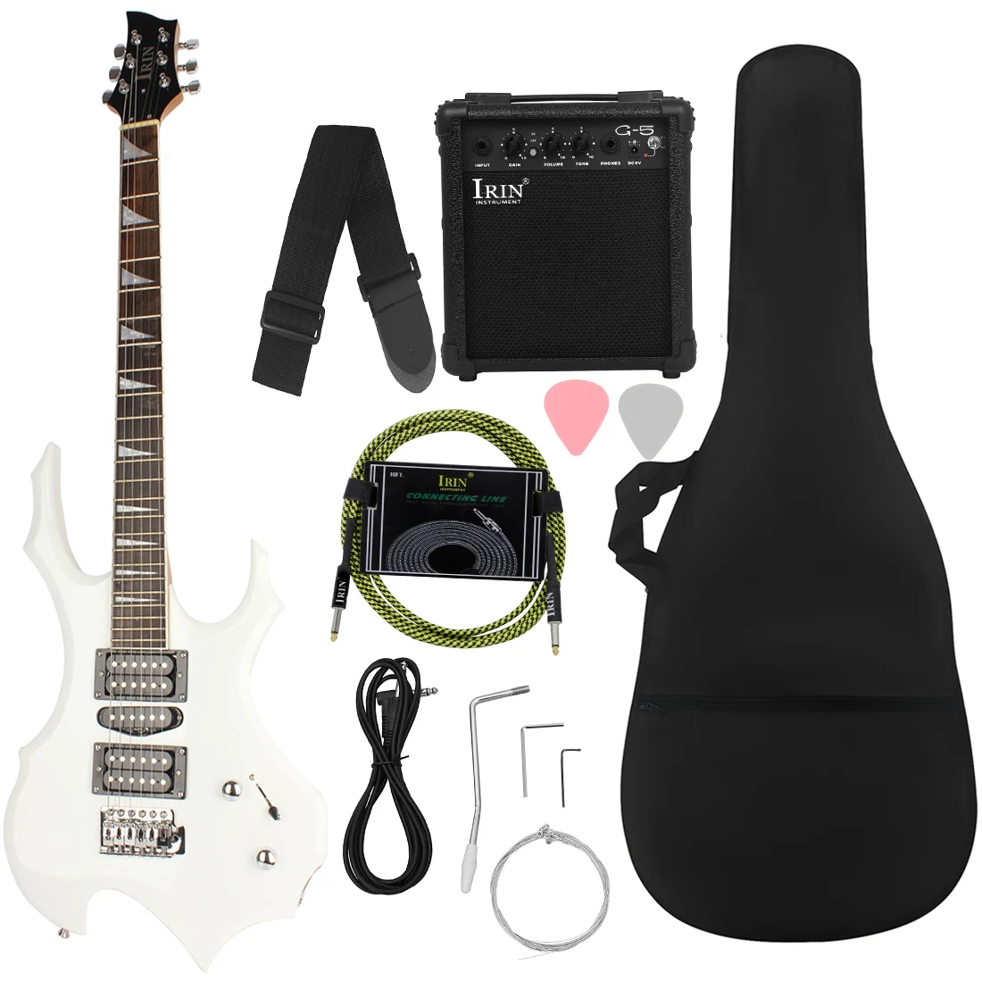 

IRIN White Flame Electric Guitar 24 Frets Maple Body Electric Guitar Set 6 Strings Guitar with Bag Strap Strings Amp Picks Parts