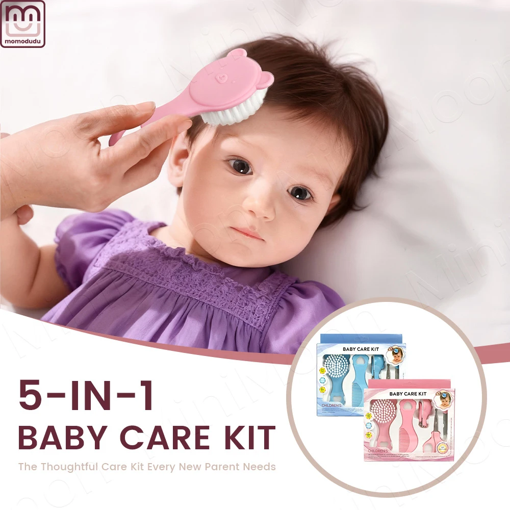 

5-Piece Newborn Care Gift Set, Complete Grooming Kit with Soft Hair Brush & Comb, Ergonomic & Gentle