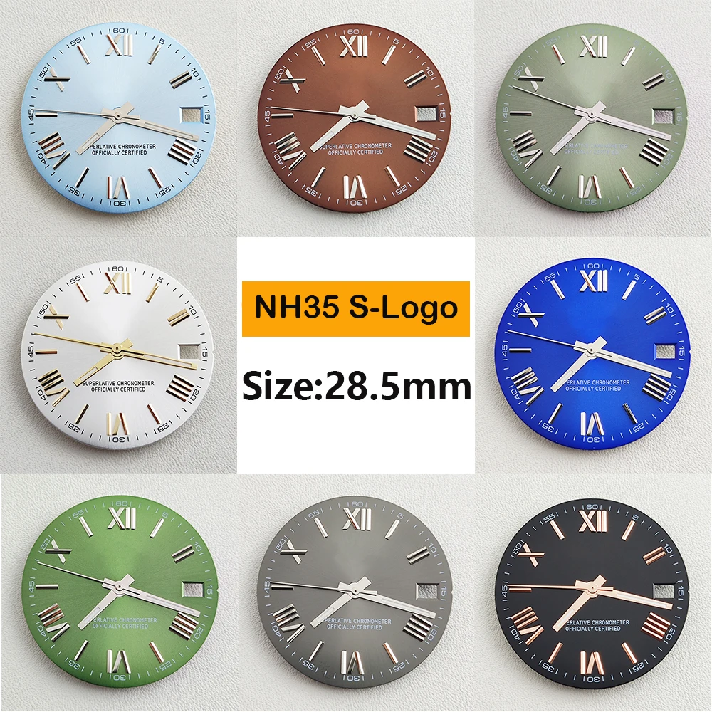 28.5mm NH35 Dial  Roman watch dial green luminous S logo dial suitable for NH35 movement watch accessories