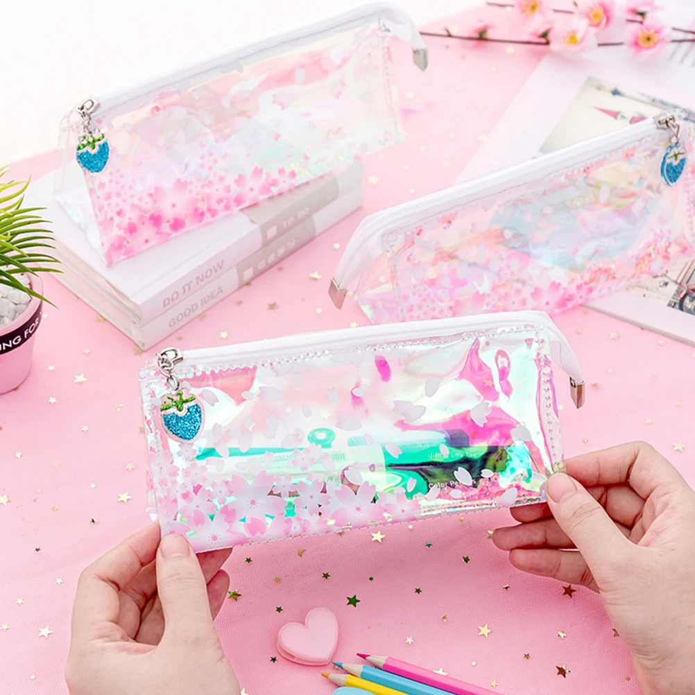 

1pc Sequin Pen Bag For Girls Transparent Pencil Holder Large Capacity School Students Supply Creative Pen Pouch Light Compact