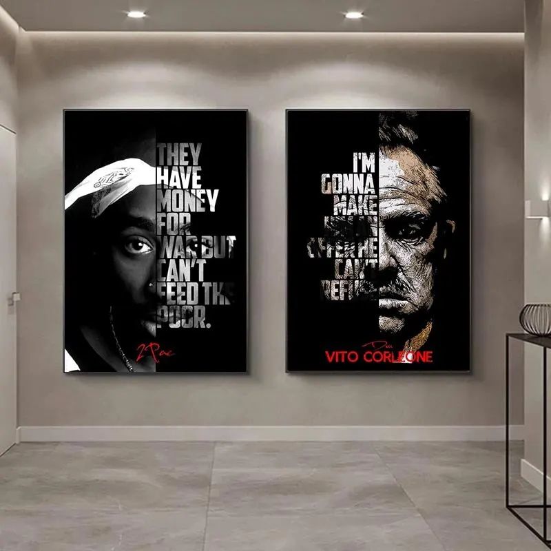Tupac Shakur arte de pared motivacional, figura de padrino, Retrato, Pintura en lienzo, póster moderno, impresiones para decoración de sala de estar