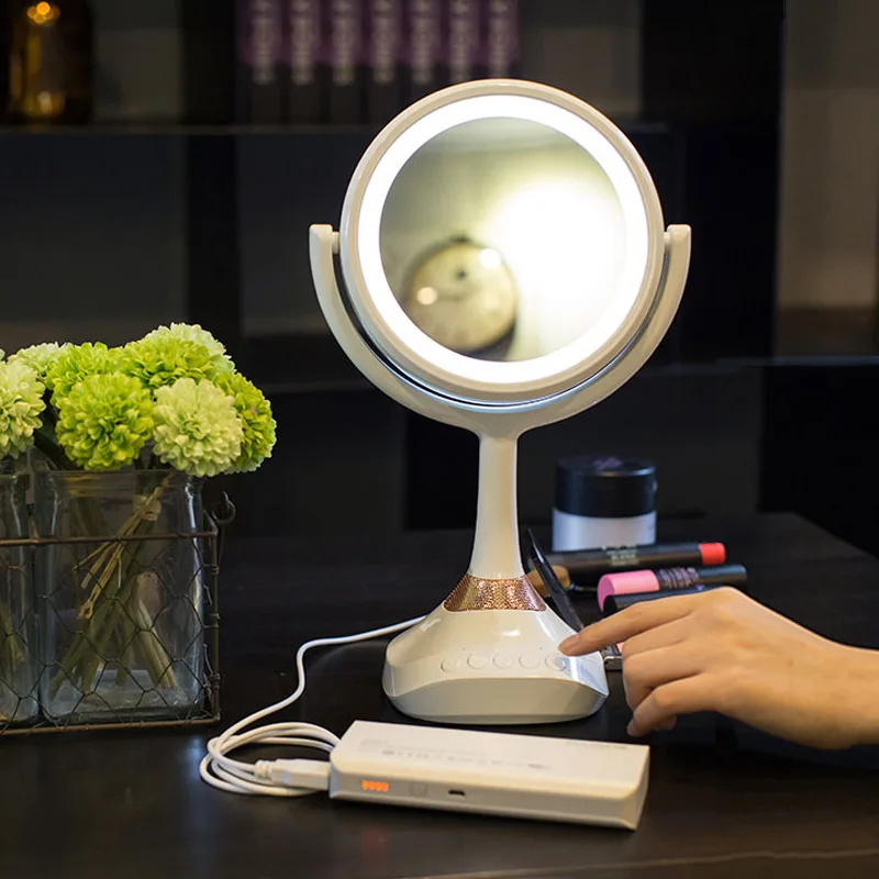 

2025 New Led Mirror with Bluetooth Speaker Light Touching Screen Maquillajesoriginal Desktop Round Led Makeup Mirror