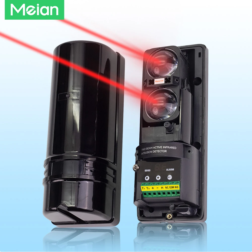 Meian Dual-beam Infrared Sensor, 100M Wired Barrier Detector, Infrared Beam Detector, 8 Frequency Conversion, Digital Display