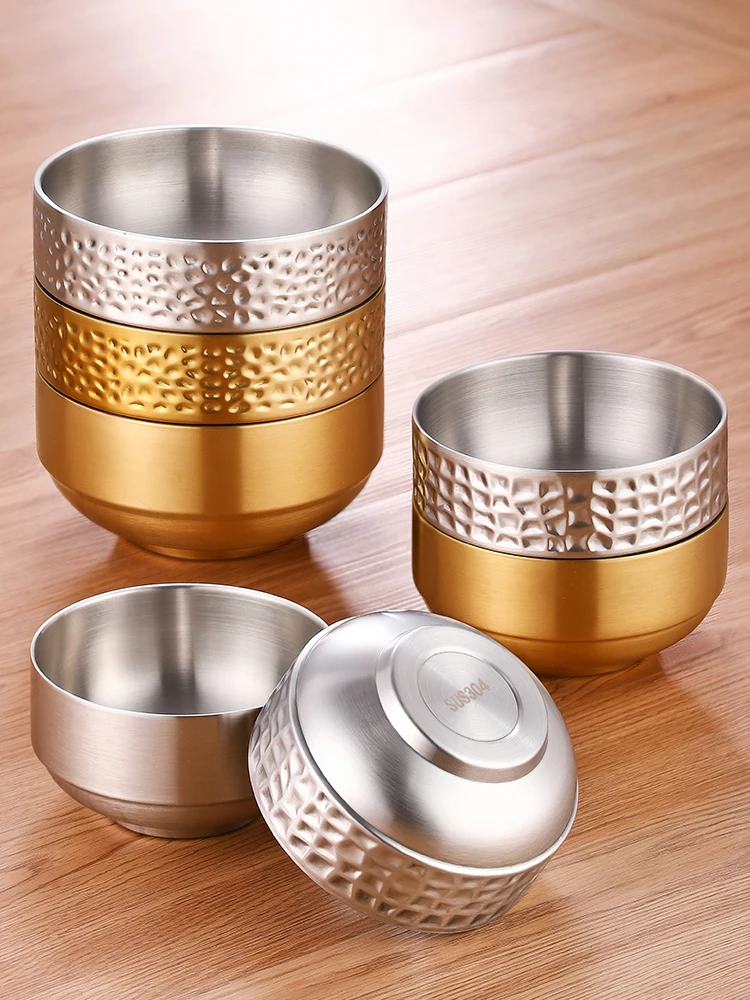 

Двухслойная термостойкая чаша из нержавеющей стали 304, кованая чаша с узором для детей и взрослых, домашний ресторан, суп из катерии...