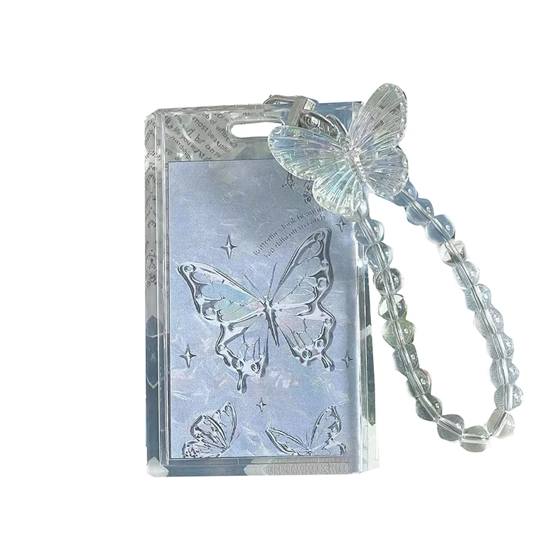 Tarjetero acrílico de mariposa de cristal, 1 piezas, soporte para tarjeta de crédito, identificación bancaria, funda protectora, llavero colgante de moda