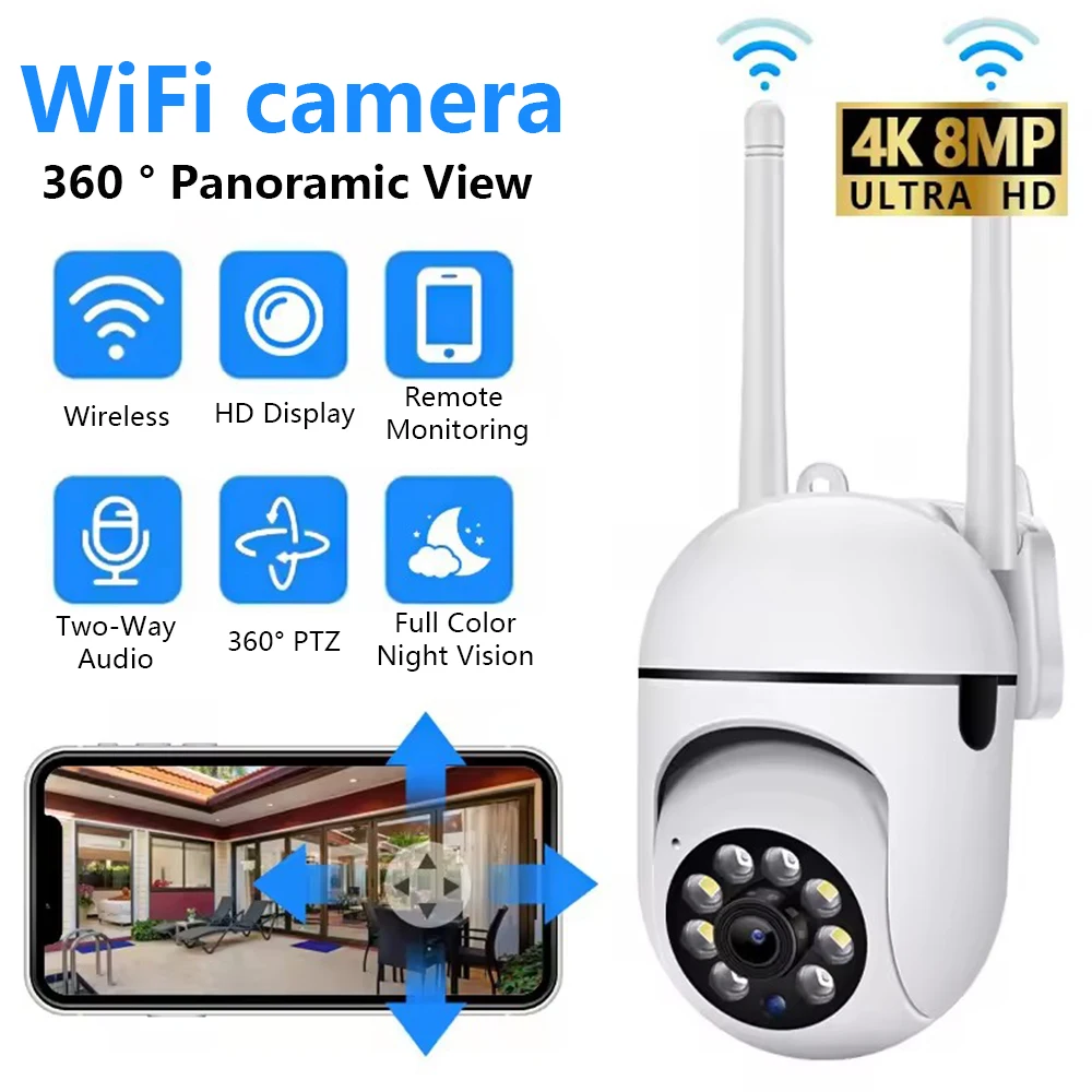 

8MP Wifi IP Wireless Security Surveillance PTZ Camera 4X Zoom Cameras Motion Tracking Two-way Audio HD Night Color Cam Panoramic
