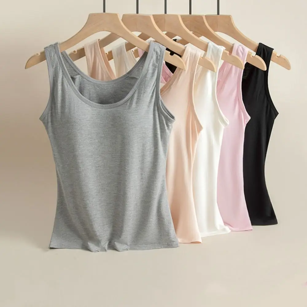 

Simple Round Neck Sleeveless Crop Top Slim Fit Simple Women's Tank Top Bottoming Shirt Undershirts Bra with Pads Camisole Summer