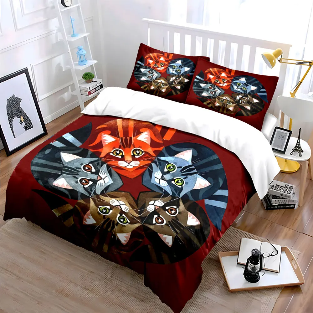 

"Colorful Cat Art Decor Set" Soft Skin-Friendly Bedding Set Includes 1 Duvet Cover And 2 Pillowcase, Gift