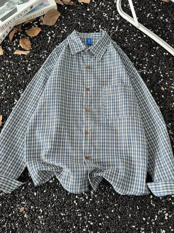 

Ретро повседневная клетчатая длинная све irt мужская весенняя свободная утягивающая повседневная универсальная модная верхняя куртка дышащая стандартная посадка