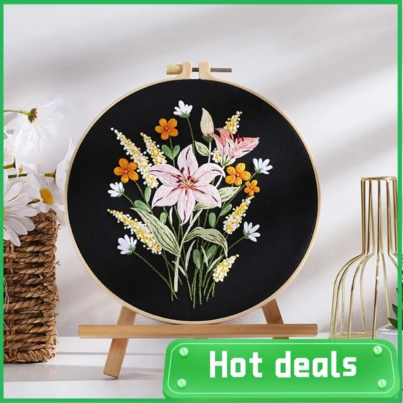 

AC62-5 Sets Embroidery Set For Beginners Adults , Includes Stamped Flower Pattern, Hoop, Color Threads, Tools, Durable