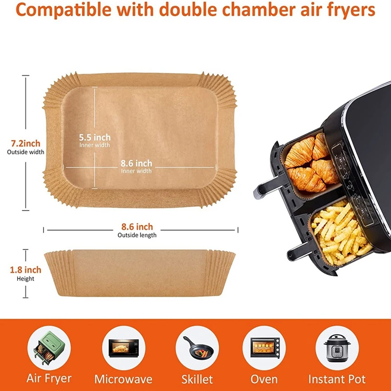 Air Fryer Liners Disposable Paper For Ninja Dual,200 Pcs Air Fryer Liners Rectangle, Air Fryer Accessories