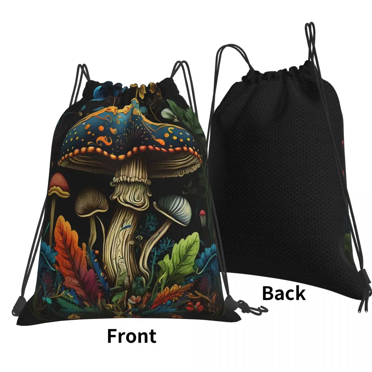 Shroom Dark Trippy Mushroom Backpacks Portable Drawstring Bundle Pocket Sundries Bag Book Bags for Travel School