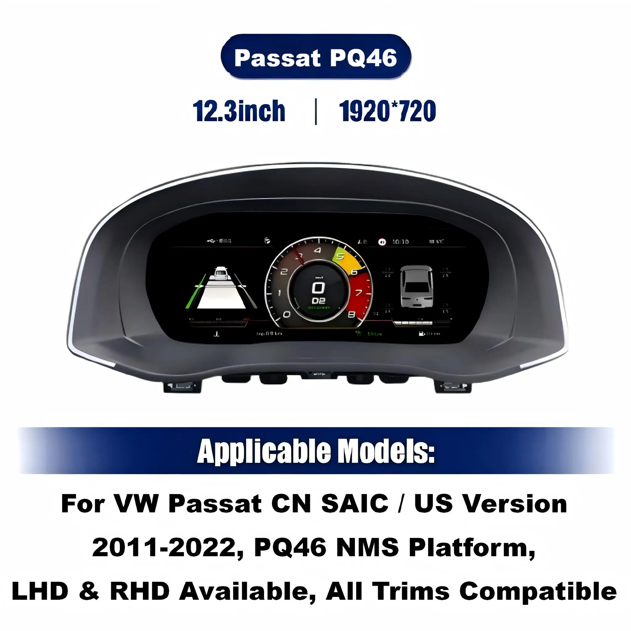10.25''Virtual Cockpit Digital LCD Instrument For VW Passat 2011-2015 Chinese & 2011-2022 US Speedometer Support LHD RHD CarPlay
