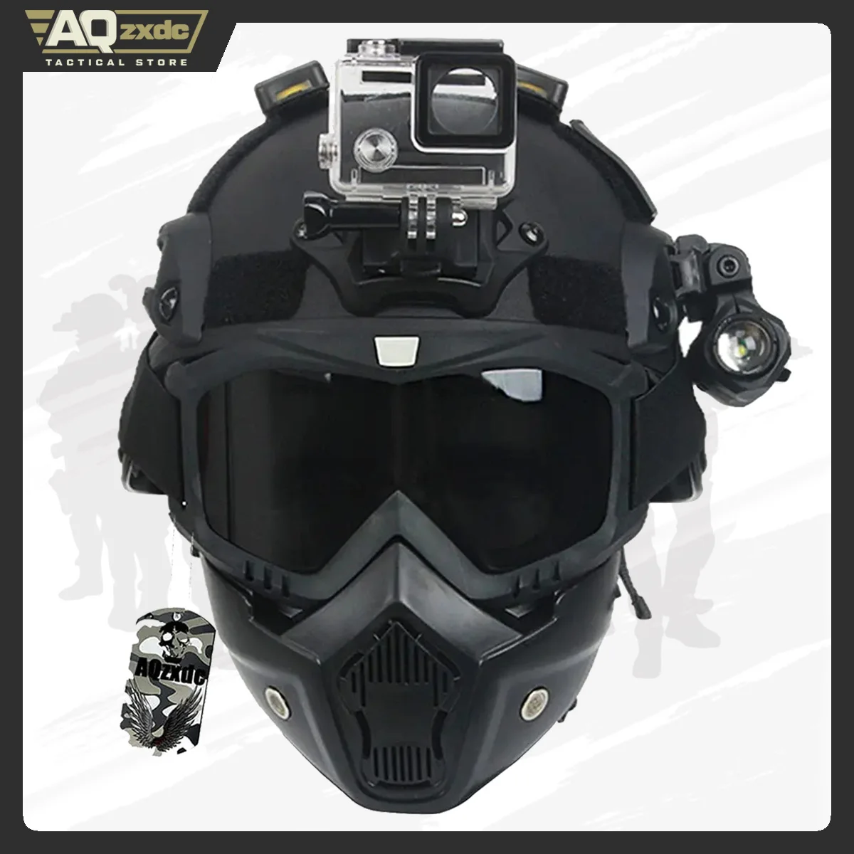 Mich 2000 Tactical Safety Protective Helmet, wiht mask and Goggles Sets, with NVG Bracket and Side Rail for Airsoft Tactical