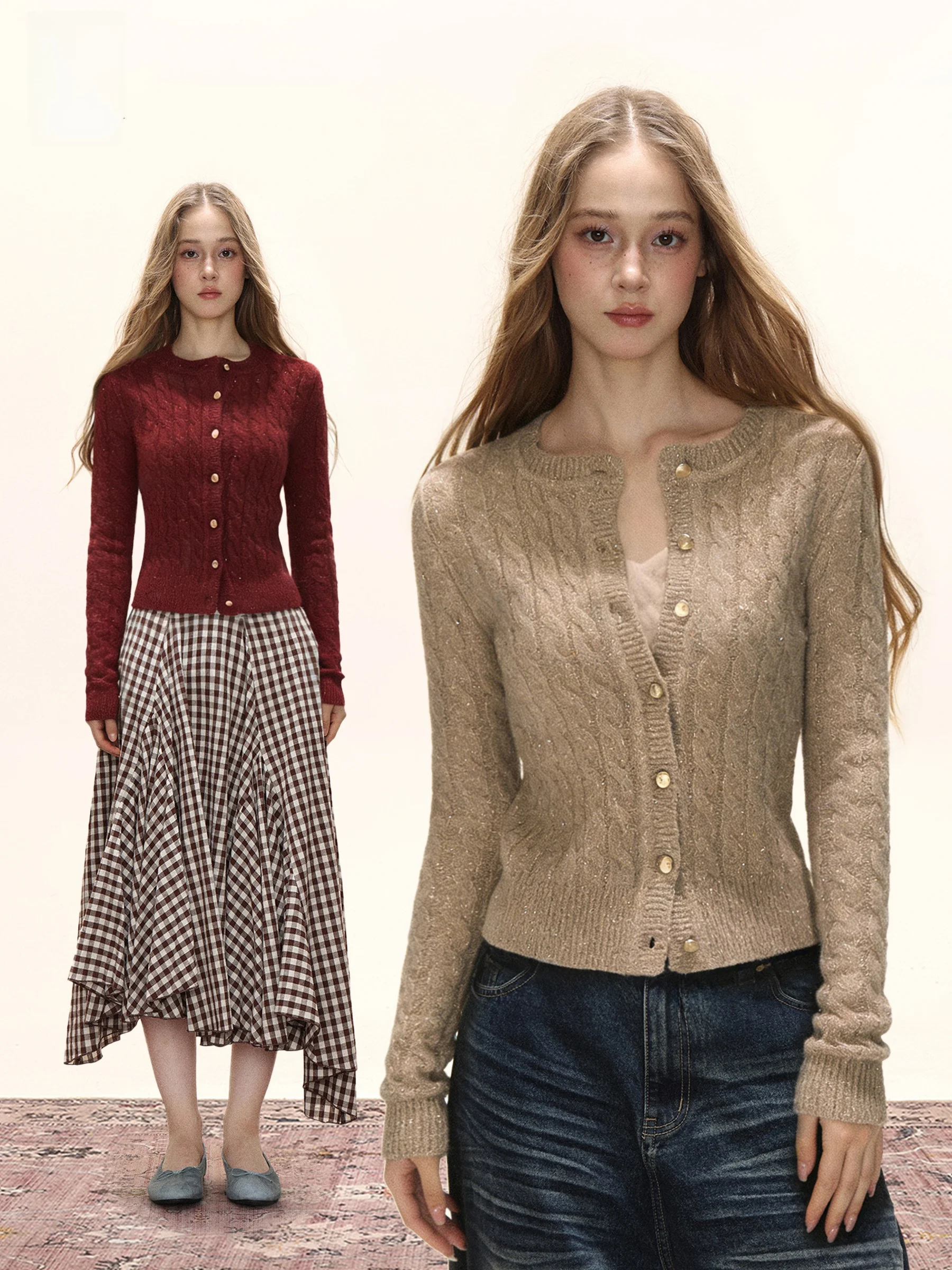 

Женский вязаный кардиган Slim Fit с длинными рукавами и круглым вырезом, осенне-зимний, модный дизайн, повседневный трикотаж