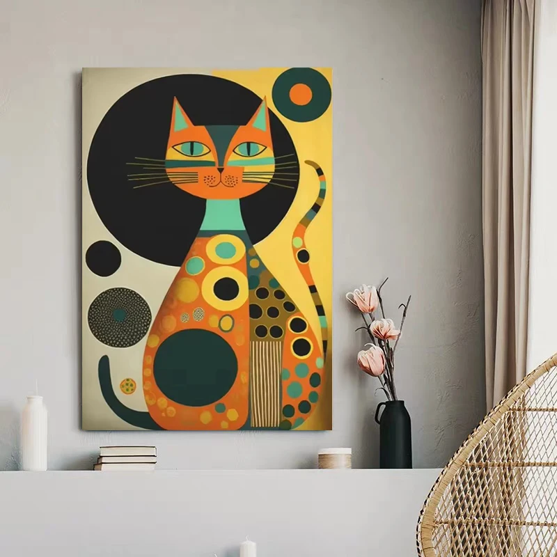 Retro Abstract Colorful Cat Poster and Prints Animal Art Canvas Painting Wall Art Picture for Living Room Home Decor Cuadros
