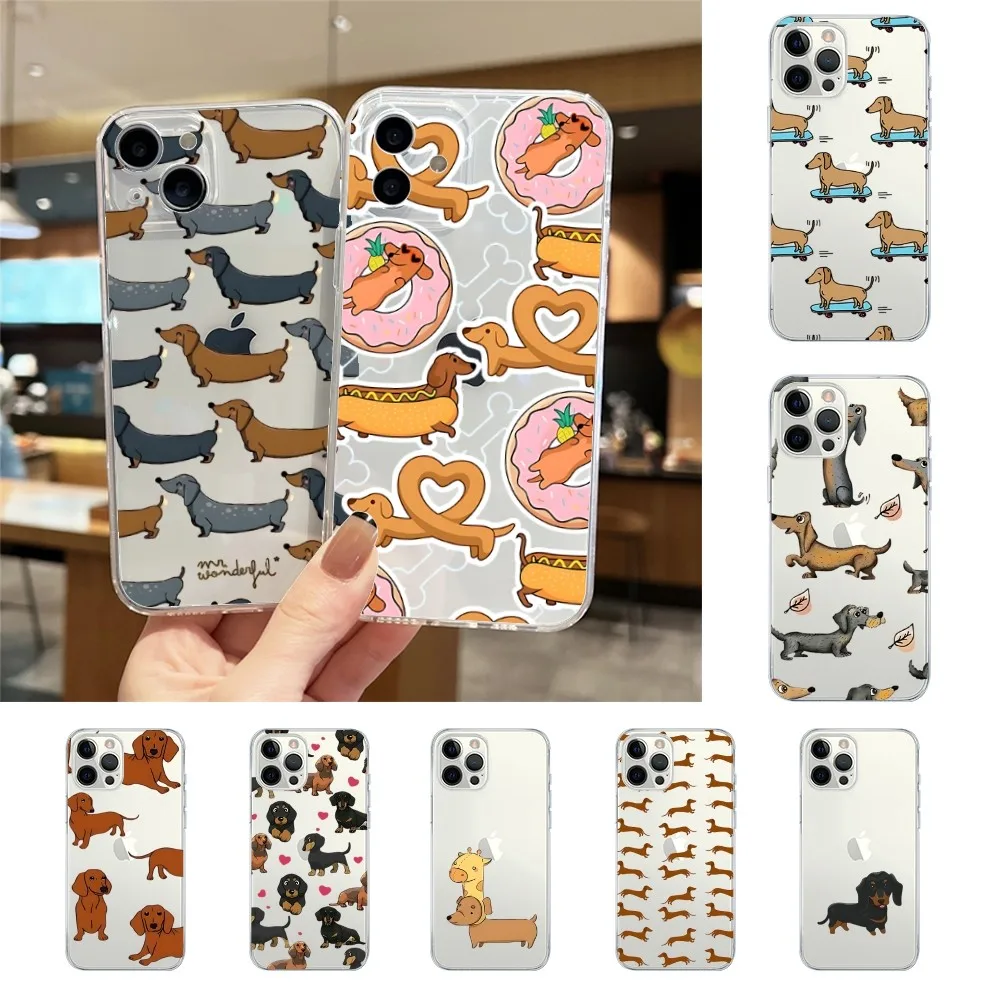 Dachshund Silhouette Dog Phone Case For Iphone 15 11 13 14 Pro Max 7 8 Plus X Xr Xs Max 16pro 12mini Transparent Cover