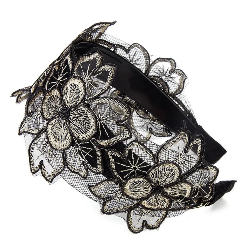 

Korean Toothed Non-slip Floral Printed Embroidery Flower Headband Lace Head Hoop Broadside Hair Bands Hair Accessories