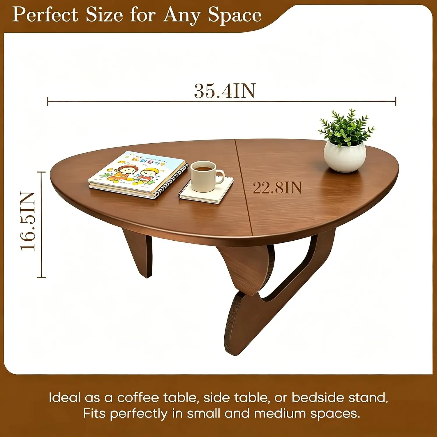 Modern Solid Wood Coffee Table, Unique Triangle Center Table for Living Room,35.4