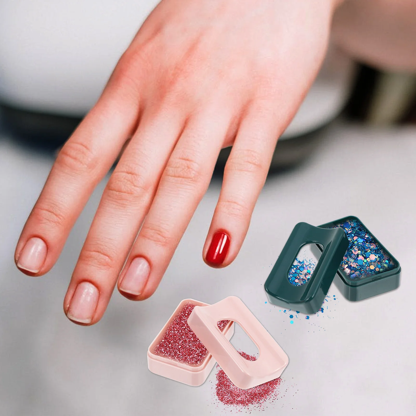 2pcs Nail Manicure Powder Storage Container Ergonomic Arc Design For Dipping Powder Loose Glitter Recycling Nail