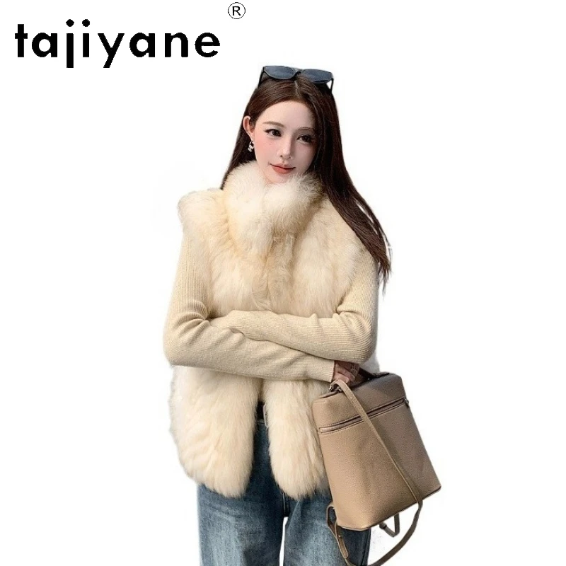 

TAJIYANE 100% Natural Fox Fur Vest Woman Stand Collar Sleeveless Real Fur Coats 2025 High Quality Winter Clothes шуба женская