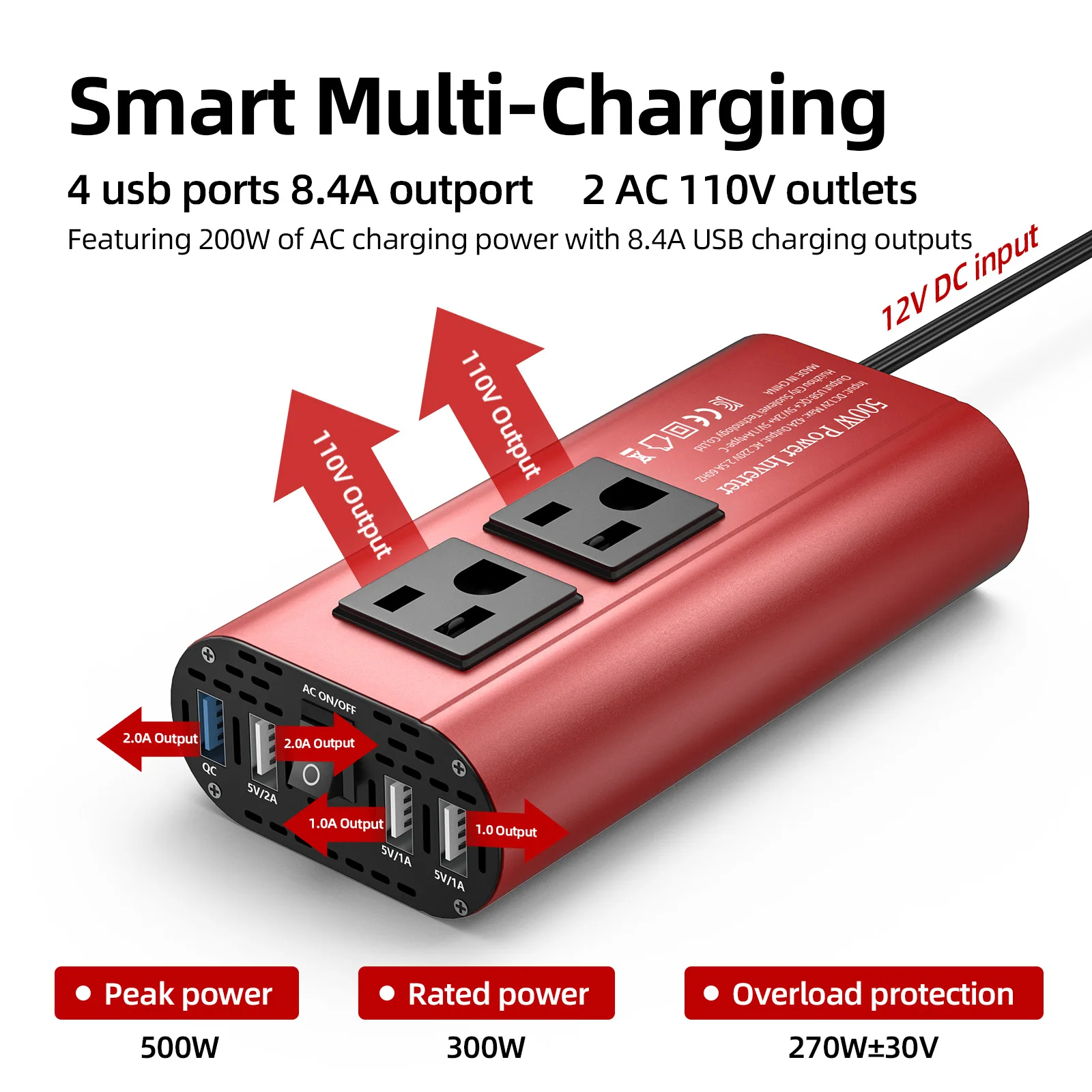 Power Inverter 12v 220v 300W 500W Portable Voltage Transformer Auto Charger Converter Car Power Inverter